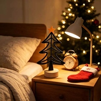 Ornement de Noël en fer forgé pour table, base en bois, étoile de sommet, figurine d'arbre en métal, décoration de bureau, de cheminée ou d'étagère