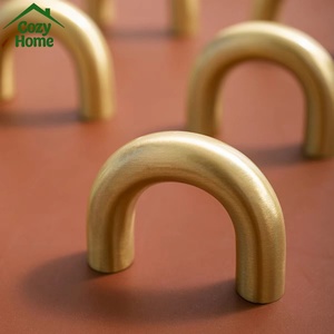 Soild Brass Dresser Handle Brushed Brass U Shape Kitchen Cabinet <strong>Door</strong> Handles &amp; Pulls with Base <strong>Knobs</strong> Cupboard <strong>Knobs</strong> and Handles - Product Image 1