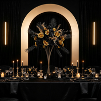 Nouvelle Collection : Chemin de Table Floral Artificiel Noir et Doré avec Boules de Roses en Soie – Centre de Table pour Mariages et Événements Festifs