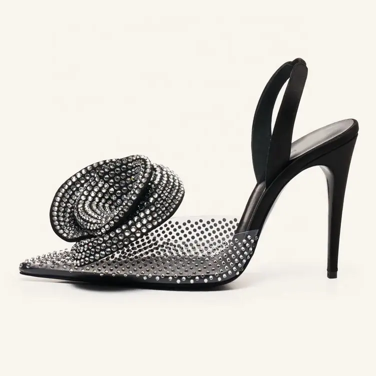 ENMAYER Crystal Shoes 2023 New Fashion Pointy Clear PVC Dress Shoes Luxury Stiletto Heel Rhinestone Pumps