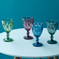 Verres à vin en verre coloré en gros, à motif diamant, réutilisables et lavables au lave-vaisselle, pour bars, restaurants, fêtes et traiteurs
