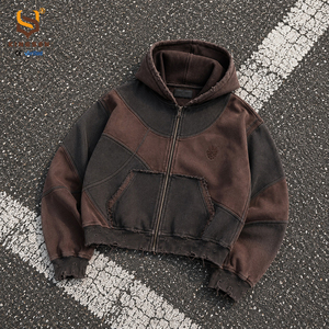 เสื้อฮู้ดดี้ซิปแบบโอเวอร์ไซส์ ผ้าฝ้าย 100% สกรีนโลโก้ตามสั่ง ทรงวินเทจ ล้างสีแบบแอซิดวอช สำหรับผู้ชาย - Product Image 1