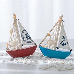 Modèle de bateau à voile en bois fait à la main, ornement en coquillage rouge et blanc, fournitures artisanales - Product Image 2