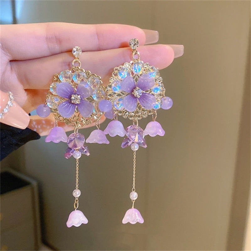 Kaimei Earrings Stylish Acrylic Flowers Tassel Beads