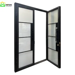 Modern Design Wrought Iron French Style Door Steel Glass Living Room Door