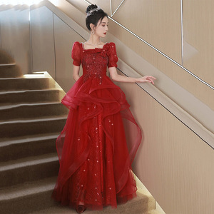 Red Wedding Dress Princess Waistline Sweetheart Neckline Ruffles Long Gown For Coming Of Age Ceremony Women - Product Image 1
