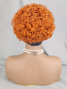 Bouncy <span class=keywords><strong>Curly</strong></span> Short Machine Made Perruques Cheveux Naturels Écharpe Perruques Sans Colle Remy Cheveux Humains Gingembre Bandeau Perruques pour les Femmes Noires - Product Image 2
