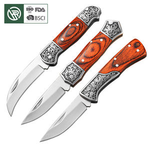 سكين بمقبض خشبي صغير من Bochen للتخييم الخارجي وبقاء على قيد الحياة بدون قفل جيب قابل للطي للصيد سكاكين قابلة للطي بنمط مزخرف - Product Image 1
