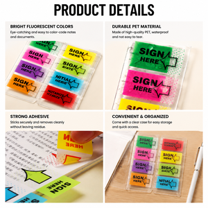 Fluorescent PET Sign Here Sticky Tabs Waterproof Page Markers Strong Adhesive Index Labels for Lawyer Office Document Marking - Product Image 3