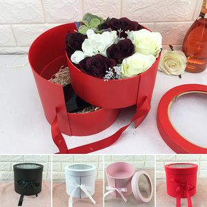 Cajas de flores transparentes redondas giratorias de lujo personalizadas, joyero de flores con ventana y cintas - Product Image 2