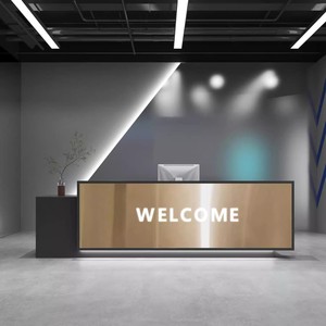Comptoir de réception de style bar en bois foncé avec éclairage LED à lumière chaude pour café, hôtel, salon de beauté, clinique - Product Image 6