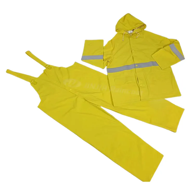 Fabrika fiyat ağır 2 3 parça yağmurluk inşaat iş genel ceket bib pantolon pvc/poli yağmur dişli erkekler için su geçirmez