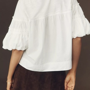 Blusa Nueva a Precio Bajo, Informal, Sencilla, con Mangas con Volantes, Cuello en V, Adorno de Pliegues, para Mujer, OOTD - Product Image 3