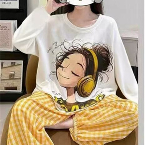 ชุดนอนผ้าฝ้ายพิมพ์ลายเมฆสำหรับผู้หญิ<span class=keywords><strong>ง</strong></span> น้ำหนัก 120 กรัม สไตล์การ์ตูน<span class=keywords><strong>มั</strong></span><span class=keywords><strong>ง</strong></span><span class=keywords><strong>ง</strong></span>ะ สไตล์ญี่ปุ่น ชุดแขนยาวสำหรับเด็กสาว-เหมาะสำหรับการสวมใส่ - Product Image 3