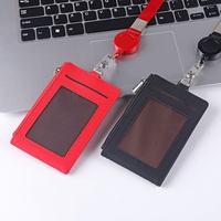 Porte-clés en PU avec porte-cartes multiples, pliable, pour badge d'identification et carte de visite, avec fermeture éclair