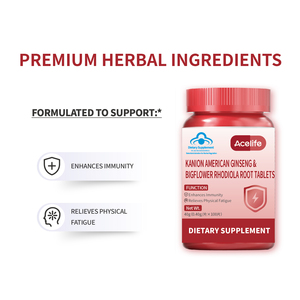 Comprimés de <span class=keywords><strong>Ginseng</strong></span> Américain et de Racine de Rhodiola Grandiflorus à Haute Concentration d'Énergie Naturelle, Certifiés GMP, HALAL, KOSHER - Product Image 5