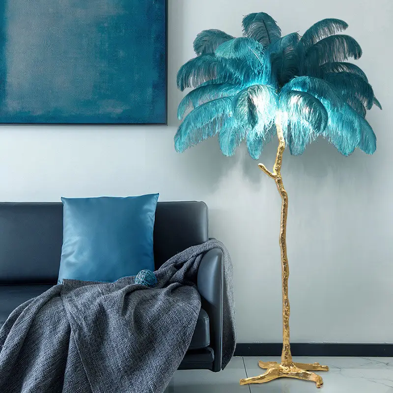 Feather Floor Lamp Corner Design By Sofa In Living Room Artistic And Creative Decorations Ostrich Feather Lamp In Bedroom