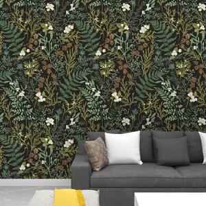 Papel Tapiz Autoadhesivo Removible de Vinilo con Diseño Personalizado de Helechos del Bosque, Calcomanía Botánica Oscura para Pared Decorativa y Renovación de Muebles - Product Image 6