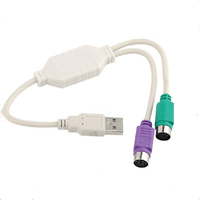 Workstation USB Putih ke Keyboard dan Mouse Mini Din dengan Ujung Konektor Berkode Warna dan Adaptor Mini Din Berbentuk Cetakan
