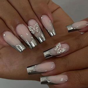 Vente en gros à bas prix, Ongles semi-artisanaux à porter à la machine, papillon en <span class=keywords><strong>nacre</strong></span>, texture de haute qualité, diamant scintillant <span class=keywords><strong>rose</strong></span> - Product Image 2