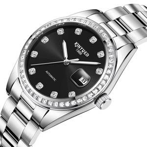 Montre mécanique automatique pour homme KINYUED, bracelet en acier inoxydable, cadran noir, index en diamant, affichage de la date, luminescent - Product Image 1