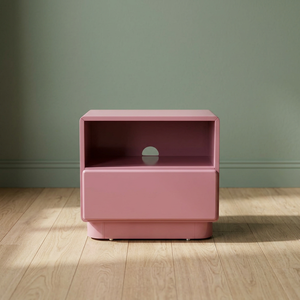 Table de chevet en teck rose pâle avec 1 tiroir, gestion des câbles et étagère ouverte - Product Image 2