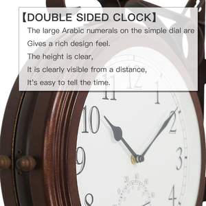 <span class=keywords><strong>Horloge</strong></span> <span class=keywords><strong>murale</strong></span> en métal à quartz double face de style station avec thermomètre, grand cadran, pour utilisation intérieure et extérieure - Product Image 3