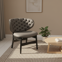 Fauteuil moderne en cuir capitonné avec pieds en bois, chaise longue rembourrée en éponge douce, meubles de salon pour la maison