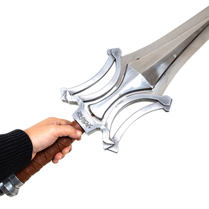 ดาบแฟนตาซีขนาดใหญ่สำหรับเกมและภาพยนตร์, ดาบเงินพร้อมด้ามหนัง, ใบดาบเงินขัดเงา ไม่คม - Product Image 2