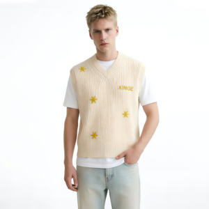 Gilet sans manches en laine et cachemire pour homme, col en V, tricot épais, mode hiver, respirant, broderie personnalisée, design vintage - Product Image 1