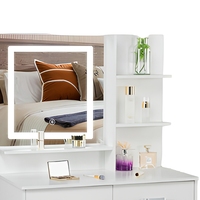 Coiffeuse moderne en bois avec miroir réglable et éclairage, tiroirs des deux côtés, idéale pour chambre et appartement