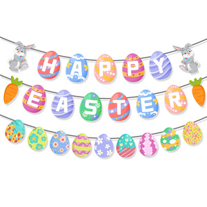 Easter Egg-themed Party <strong>Background</strong> Decoration, Pull Flags, Pull Flowers, Rabbits, Spiral Hanging Decorations - Product Image 6