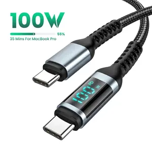 发光二极管显示器100W USB C型至USB C电缆0.5/1.5/2m，适用于华为IPad三星快速充电充电器电缆