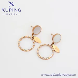 81064 Xuping perhiasan mode perhiasan elegan romantis klasik dapat dilepas zirkon warna mawar emas anting baja anti karat