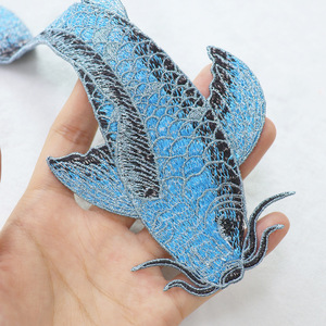 แผ่นผ้าปักลายปลาคาร์ฟแฟนซีแผ่นปักตามประเพณีจีนสีฟ้า - Product Image 4