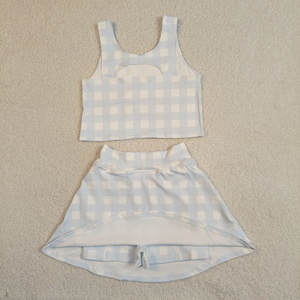New Summer Baby Girls Casual Plaid Print Yoga Sleeveless Tank Tops and Skort Set 2Pcs Breathable Toddler Clothing - Product Image 3