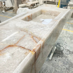 Newstar Personnalisé Naturel Salle De Bains Rétro-Éclairé Cristal Blanc <span class=keywords><strong>Cristallo</strong></span> Quartzite Pierre Translucide Vanité Évier Lavabo - Product Image 1