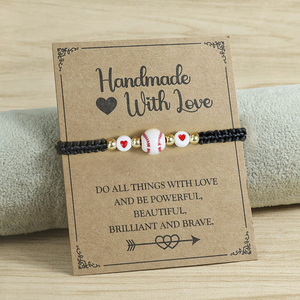 Pulsera Trenzada con Temática de Béisbol, con Cuentas <span class=keywords><strong>en</strong></span> Forma de Corazón, Ajustable, para Niñas y Niños Fanáticos del Deporte, Venta al Por Mayor - Product Image 3