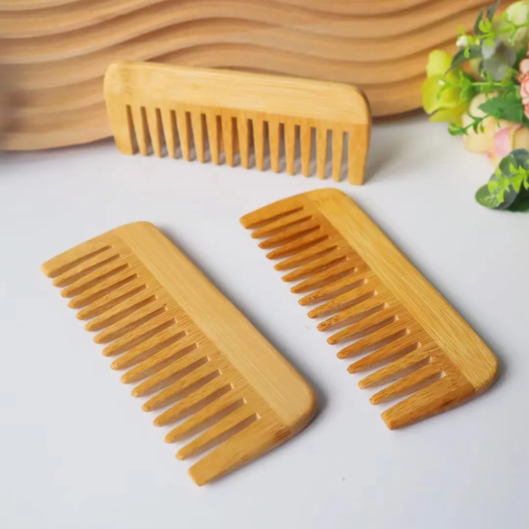 Peigne à dents larges antistatique en bambou naturel écologique pour femmes et hommes, peigne de Massage pour cheveux, peigne en bois personnalisé