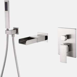 Mitigeur de baignoire thermostatique mural en laiton de luxe moderne avec douchette à main et cartouche en céramique - Product Image 3