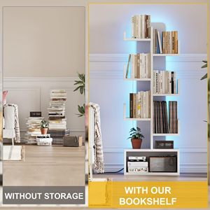 Librería Moderna SENYU de 6 Niveles con Iluminación LED, Estantería Blanca para Sala de Estar, Mueble para el Hogar, Diseño Independiente - Product Image 3