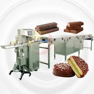 Machine à revêtement de chocolat composé, gâteau, petite ligne d'enrobage de chocolat fondu avec Tunnel de refroidissement