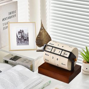 Xoay hàng tháng máy tính để bàn Lịch vĩnh viễn bằng gỗ tường lịch Sunday ngày hiển thị tái sử dụng gia đình văn phòng trang trí phụ kiện - Product Image 5