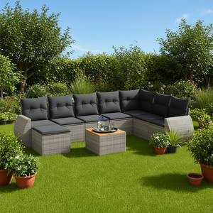 Conjunto de Sofás de Jardín de Ratán Gris, 6 Plazas, Muebles de Exterior Resistentes a la Intemperie, Diseño Contemporáneo - Product Image 2