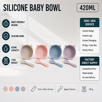 Bol en silicone pour bébé avec cuillère, design oreilles d'ours, profond 420 ml, qualité alimentaire sans BPA, ensemble d'alimentation souple pour la diversification alimentaire du bébé