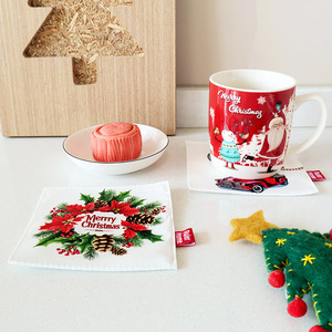 Posavasos cuadrado de tela con estampado navideño, doble capa, resistente al calor, para decoraciones navideñas - Product Image 1