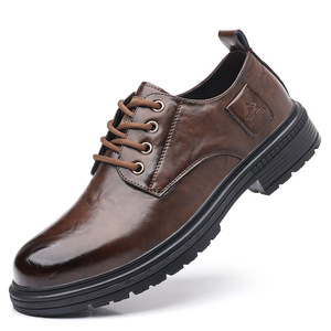 Chaussures habillées en cuir respirant à lacets pour hommes, talon bas, décontractées, élégantes, confortables, antidérapantes, pour le travail et les loisirs - Product Image 3