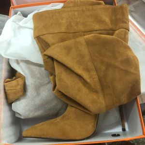 Bottes longues pour femme style Wrinkle, grandes bottes rouges en cuir pour femme, hauteur genou - Product Image 6