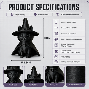 Maßgefertigte 3D-Gedruckte Halloween Schwarze Katze Hexen-Figur Personalisierte Hexen-Katzen-Dekoration OEM-Service PLA/PETG/ABS Materialien - Product Image 3