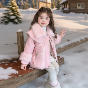 Cappotto da ragazza con collo di perle stampato in pelliccia sintetica con cerniera autunno inverno 2025 nuova moda coreana addensata <span class=keywords><strong>per</strong></span> bambine - Product Image 6